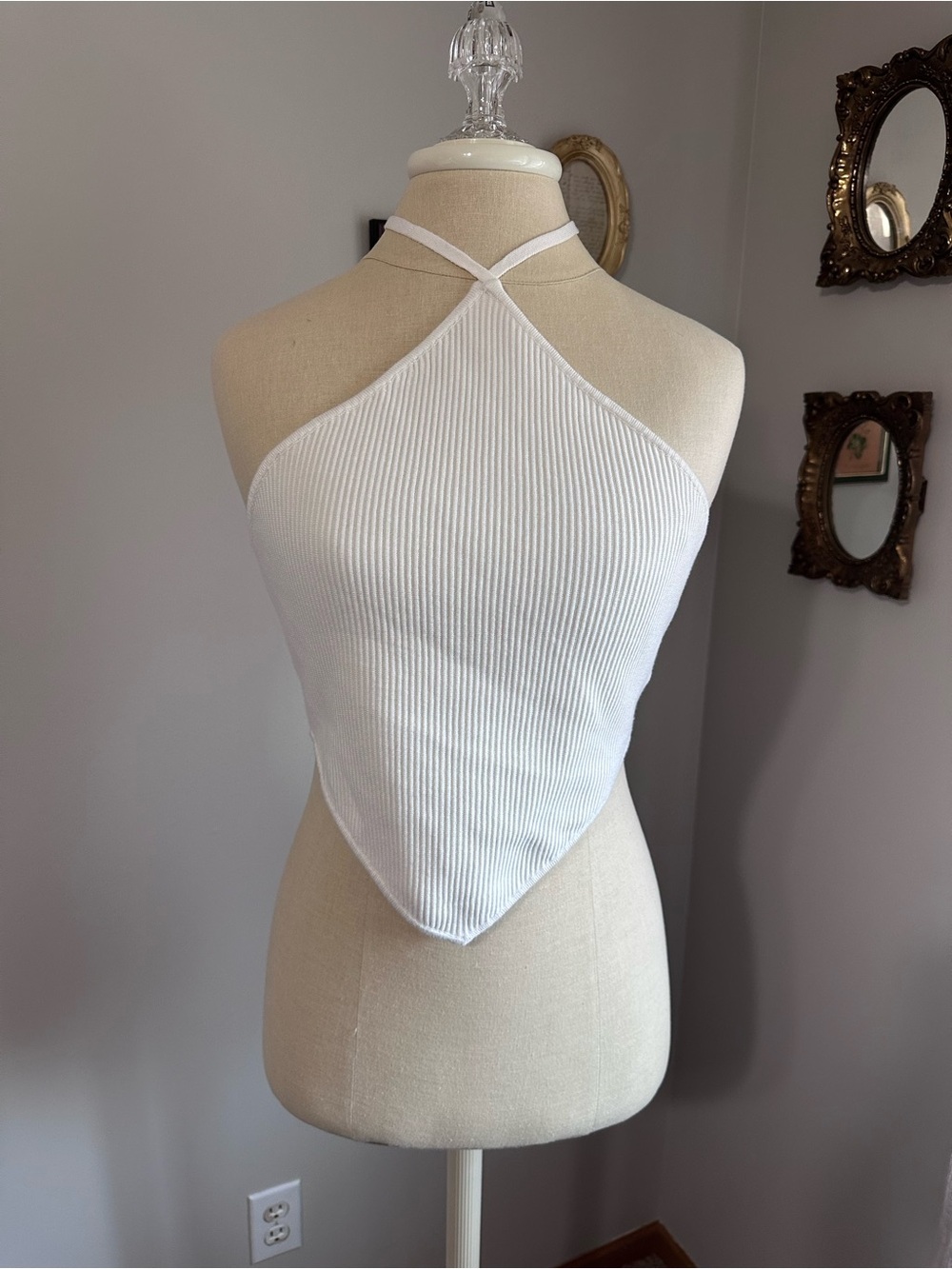 House of Harlow 1960 Luxe Essentials White Ribbed Knit Halter Bandana Top